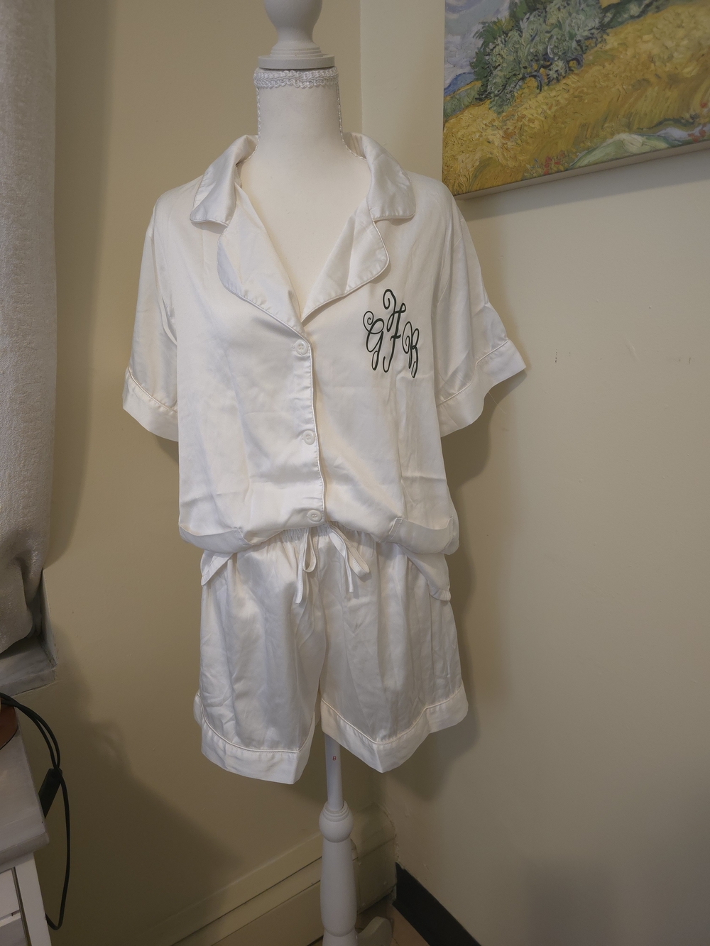 Silky White Women's Short Pajama Set with Monogram